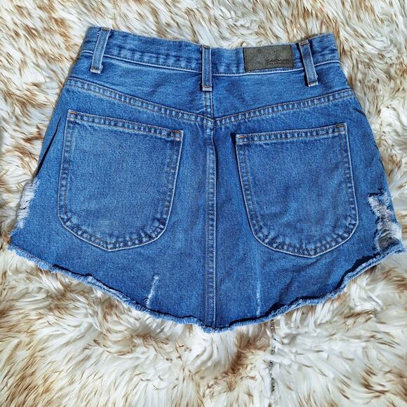 Carmar LF zip up denim cutoff rhinestone mini skirt distressed sexy frayed jean - Picture 4 of 6